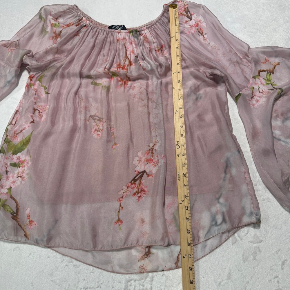 Le Marais Paris Silk Floral Blouse Italy Fairycore Romantic Boho Bell Sleeve L - Picture 10 of 10